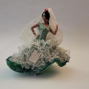 MARINA Green and White Lace Flamenco Doll Accent